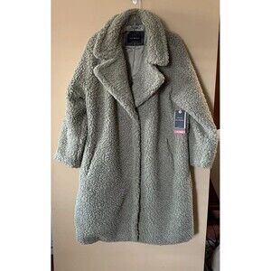 NWT Lucky Brand Women's Faux Fur Coat Green Size XL Sherpa Teddy Button Up